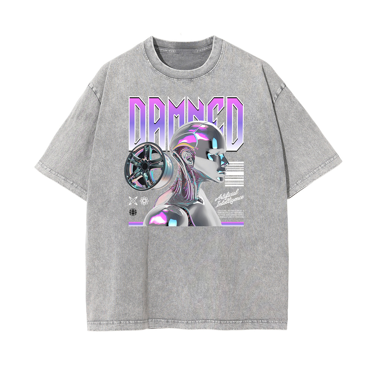 Faded Chrome Y2K Streetwear Pattern Tee
