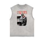 Faded Sleeveless Celestial & Angel Statue T Shirt