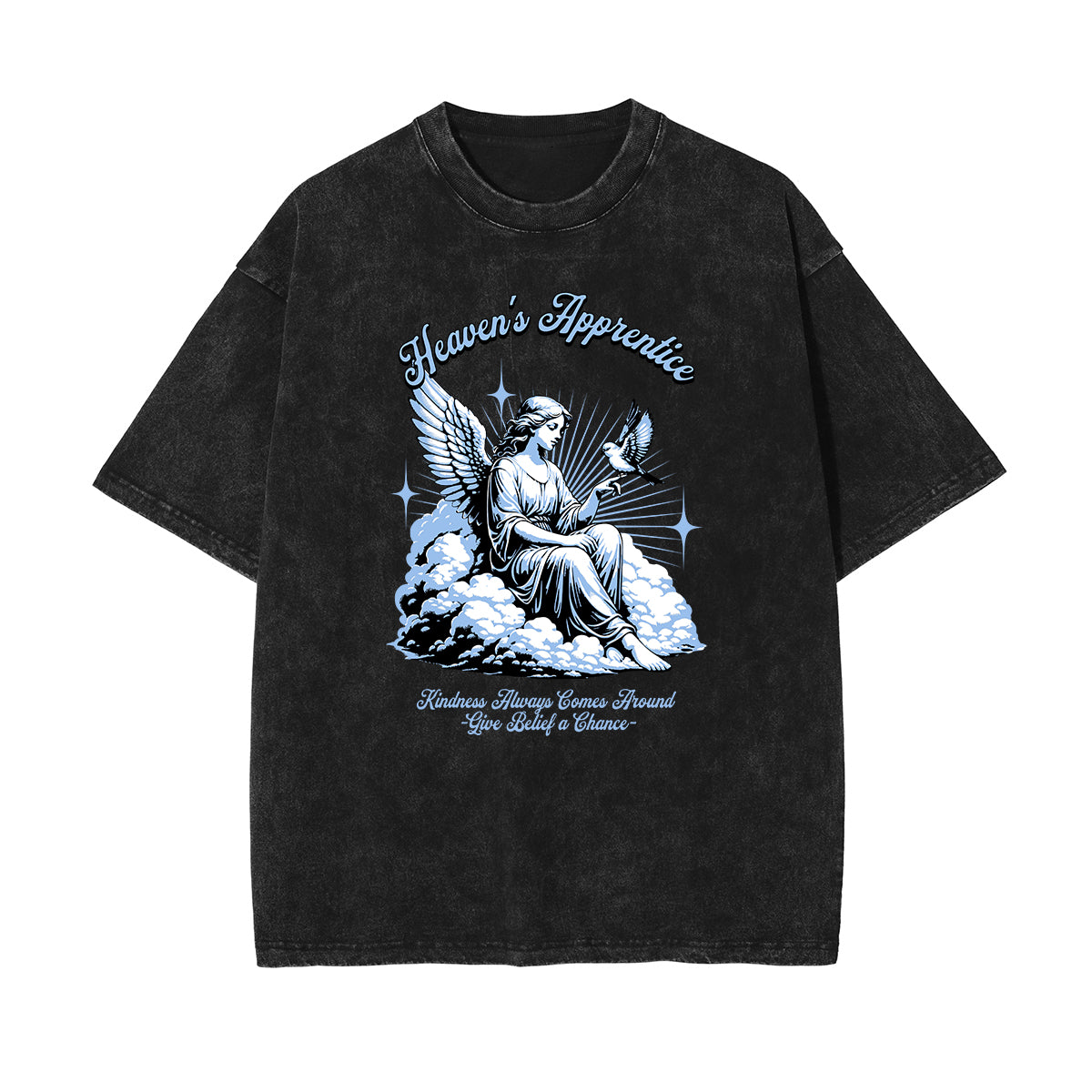 Camiseta con estampado de ángel y celestial descolorido y lavado