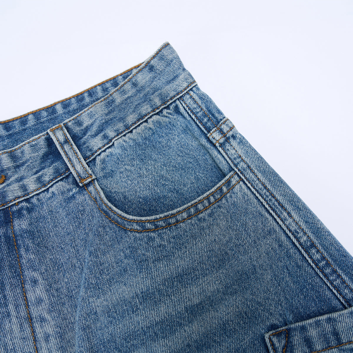 Vintage Washed Light Blue Carpenter Wide-Leg Jeans