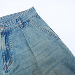 Vintage Washed Wide Leg Pleated Relaxed Jeans