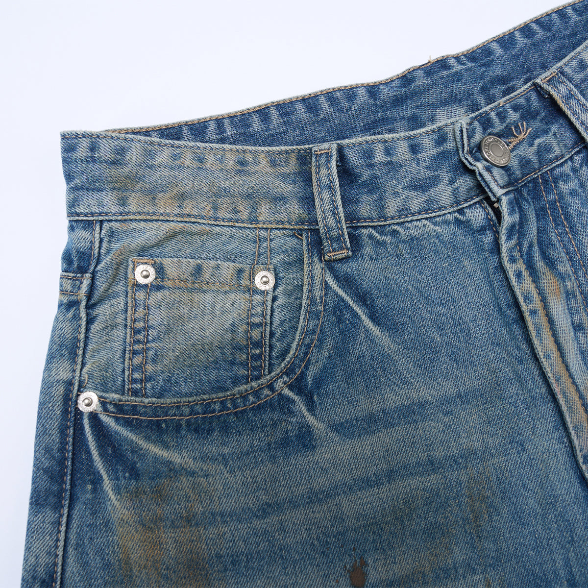 Light Blue Distressed Wide Leg Denim Jeans