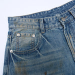 Light Blue Distressed Wide Leg Denim Jeans