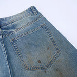 Light Blue Distressed Wide Leg Denim Jeans