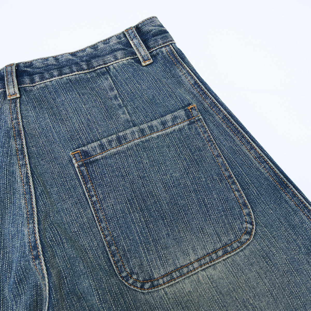 Vintage Contrast Fade Dark Wash Curved Wide Leg Jeans