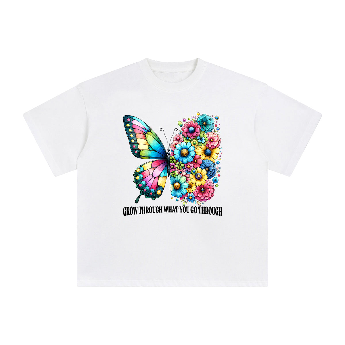 Butterfly & Flowers Slogan Graphic Tee-INNBLAC Fashion Apparel
