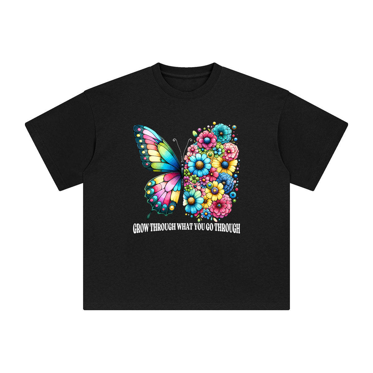 Butterfly & Flowers Slogan Graphic Tee-INNBLAC Fashion Apparel