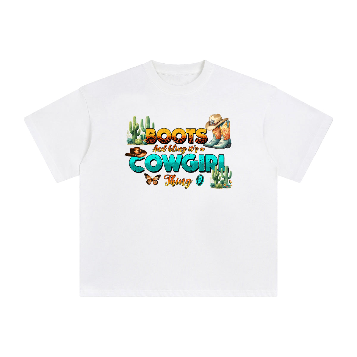 Cowgirl Boots & Cactus Graphic Tee-INNBLAC Fashion Apparel