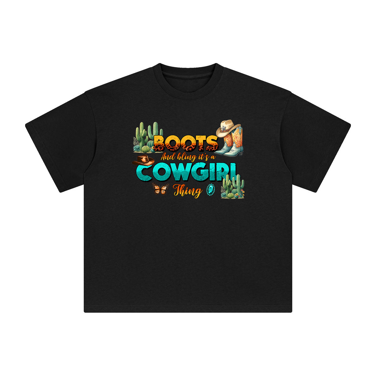Cowgirl Boots & Cactus Graphic Tee-INNBLAC Fashion Apparel