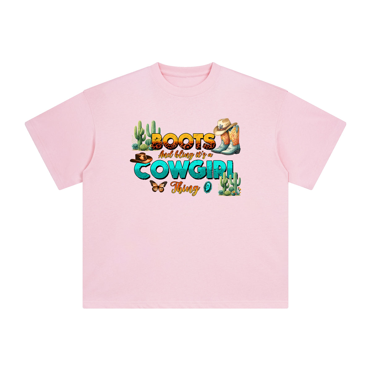 Cowgirl Boots & Cactus Graphic Tee-INNBLAC Fashion Apparel