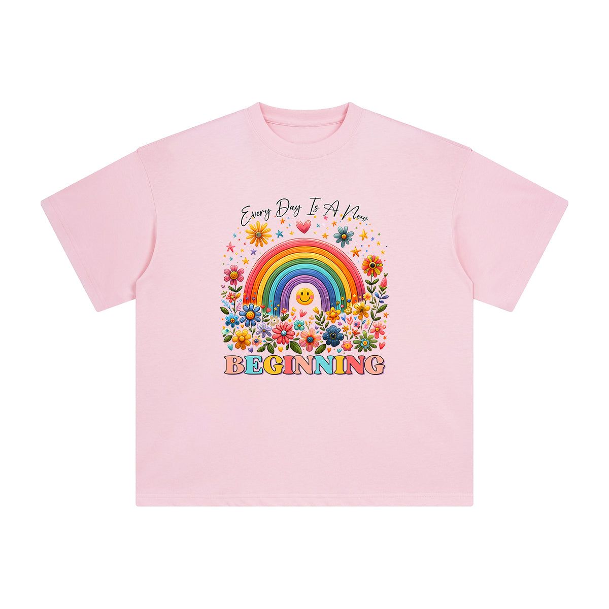 Happiness Rainbow & Flowers Graphic Tee-INNBLAC Fashion Apparel