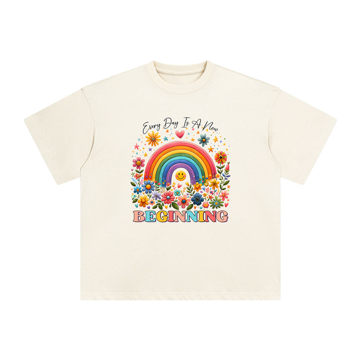 Happiness Rainbow & Flowers Graphic Tee-INNBLAC Fashion Apparel