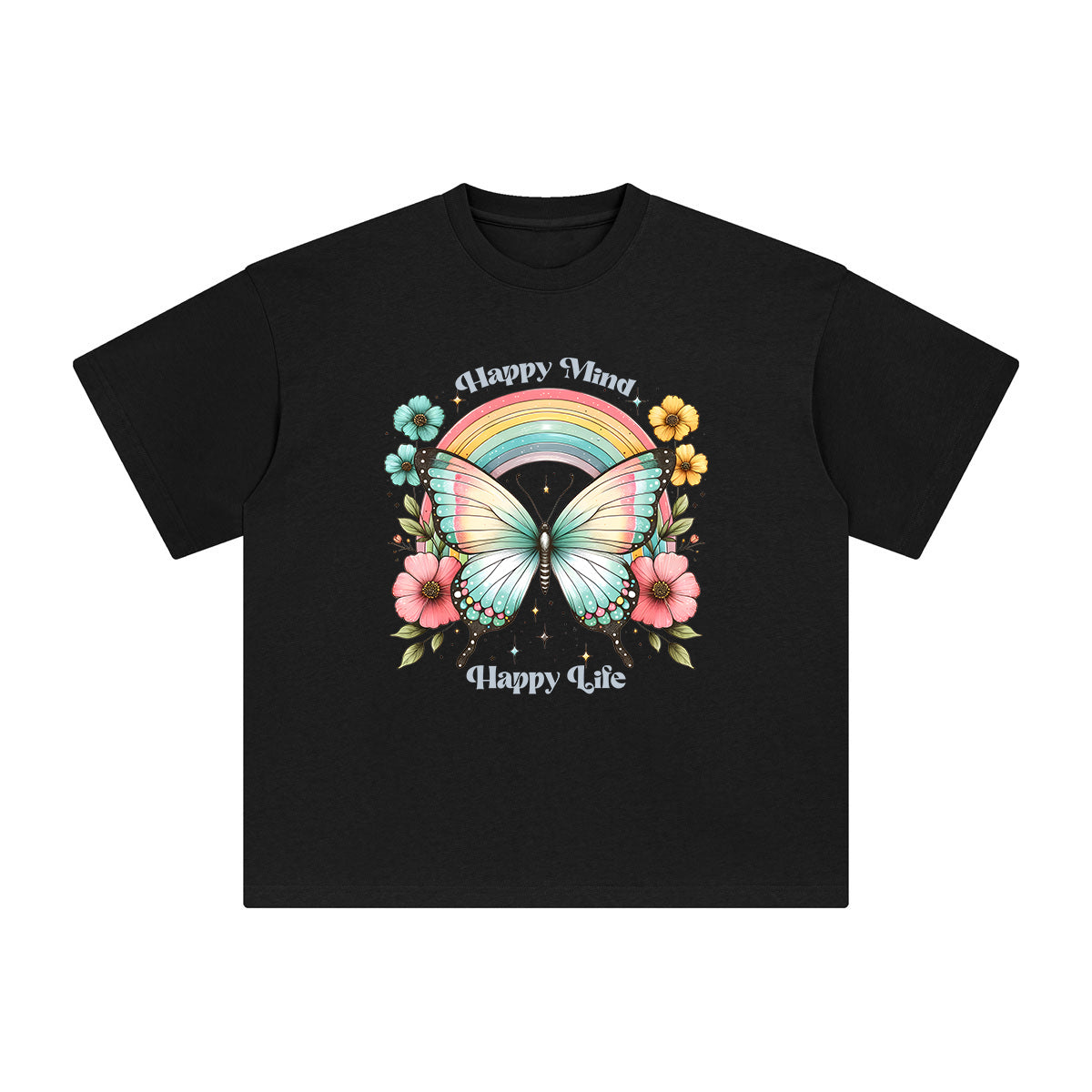 Happy Mind Happy Life Graphic Tee-INNBLAC Fashion Apparel