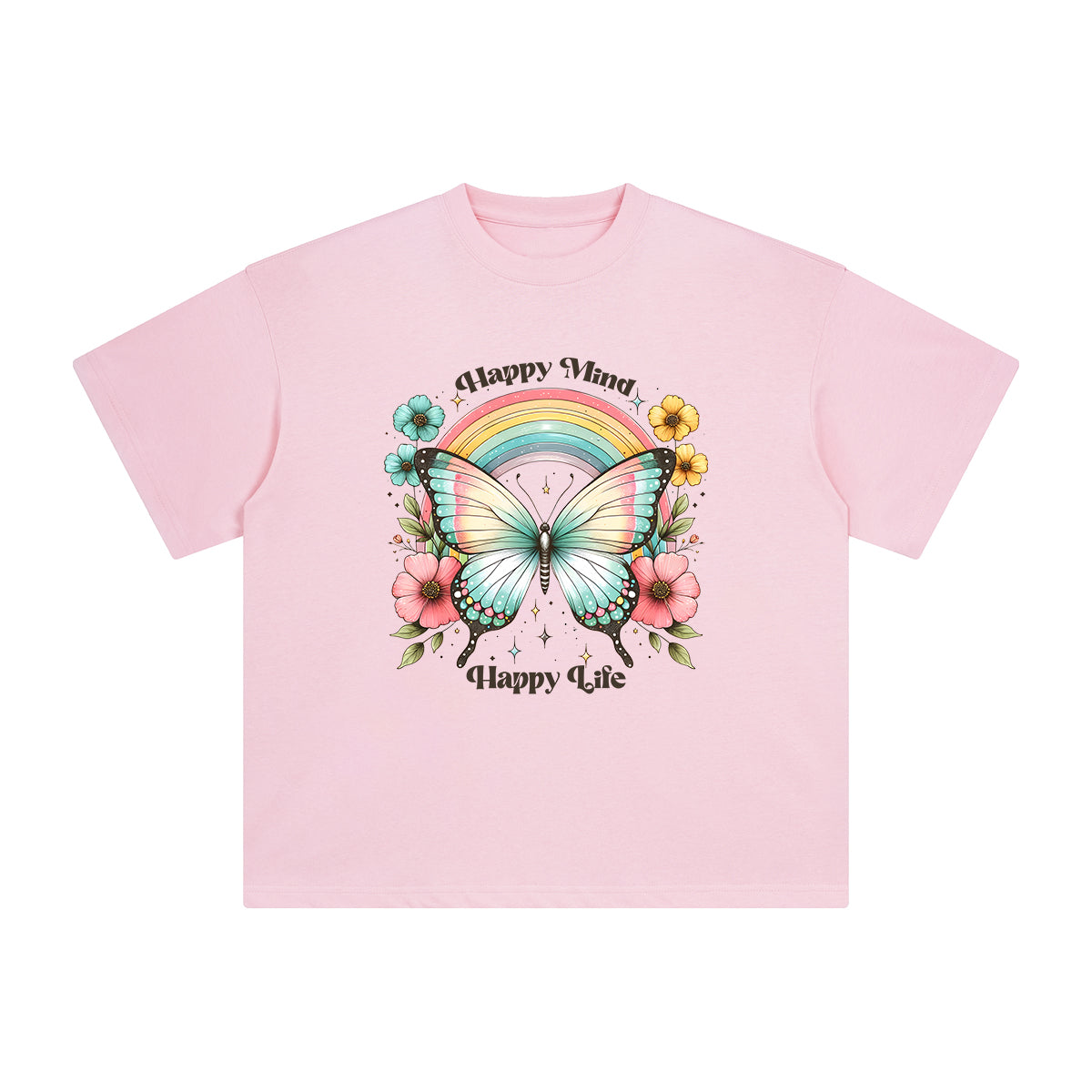 Happy Mind Happy Life Graphic Tee-INNBLAC Fashion Apparel