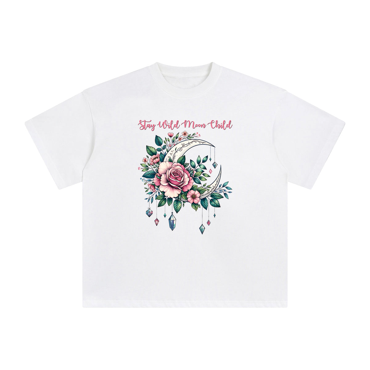 Magic Moon & Flowers Graphic Tee-INNBLAC Fashion Apparel