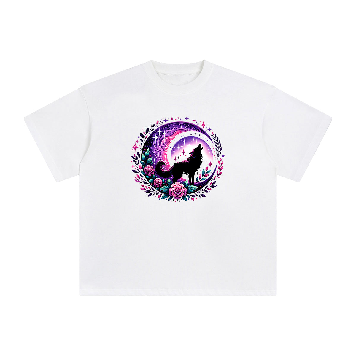 Magic Moon & Wolf Graphic Tee-INNBLAC Fashion Apparel