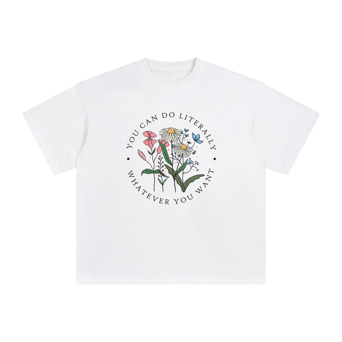Slogan & Flowers Graphic Tee-INNBLAC Fashion Apparel
