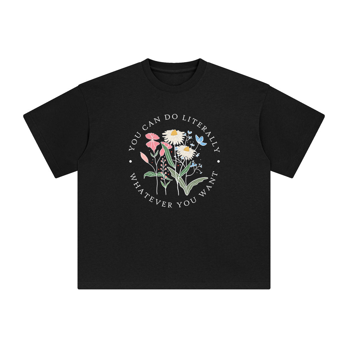 Slogan & Flowers Graphic Tee-INNBLAC Fashion Apparel