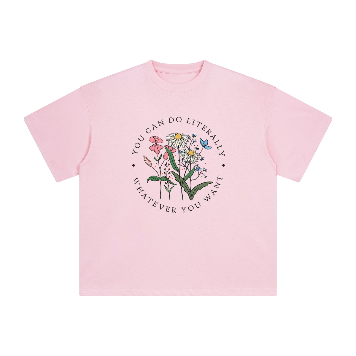 Slogan & Flowers Graphic Tee-INNBLAC Fashion Apparel