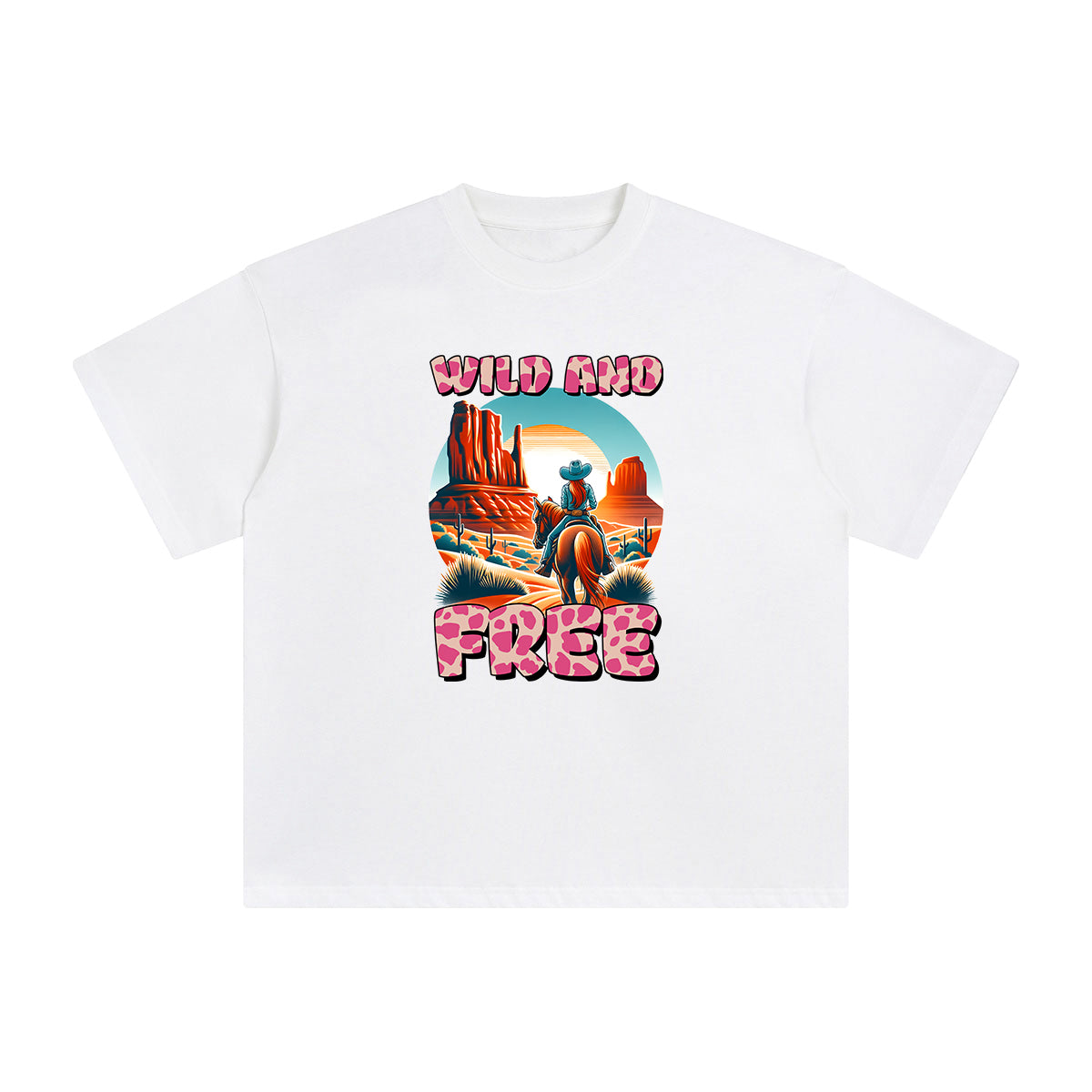 WILD AND FREE Cowboy Cartoon Graphic Tee-INNBLAC Fashion Apparel