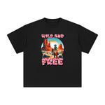 WILD AND FREE Cowboy Cartoon Graphic Tee-INNBLAC Fashion Apparel