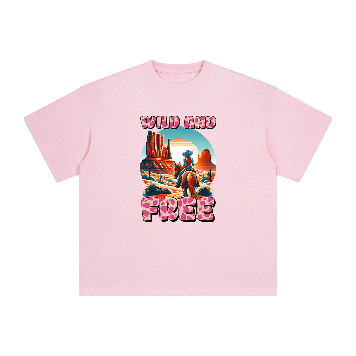 WILD AND FREE Cowboy Cartoon Graphic Tee-INNBLAC Fashion Apparel
