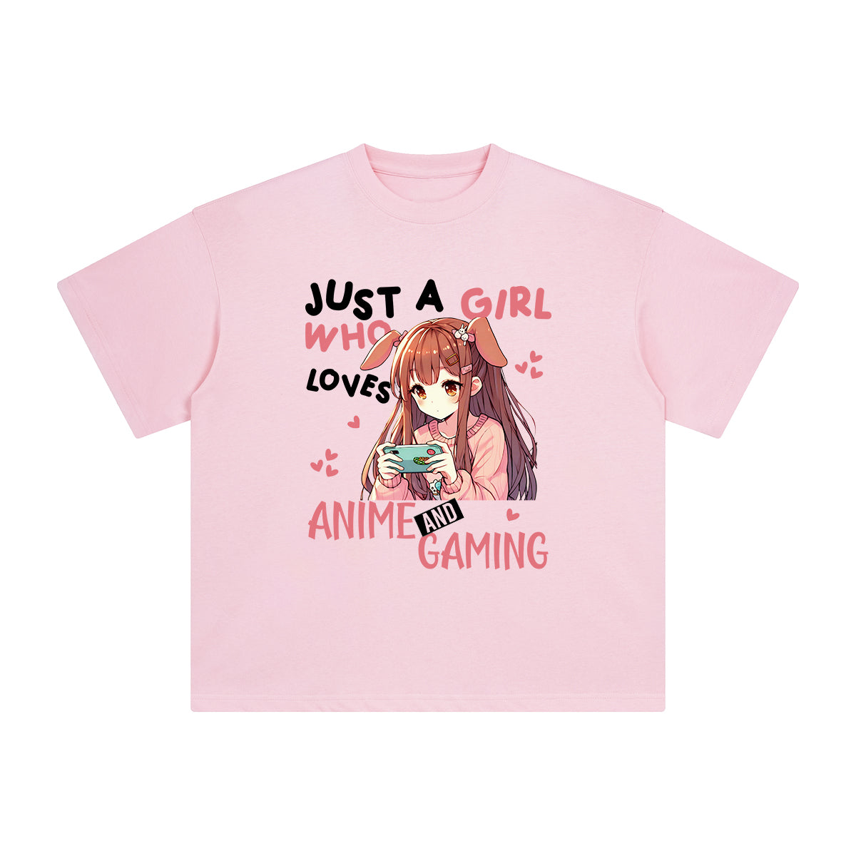 Anime Girl And Gaming Pink Graphic Tee-INNBLAC Fashion Apparel