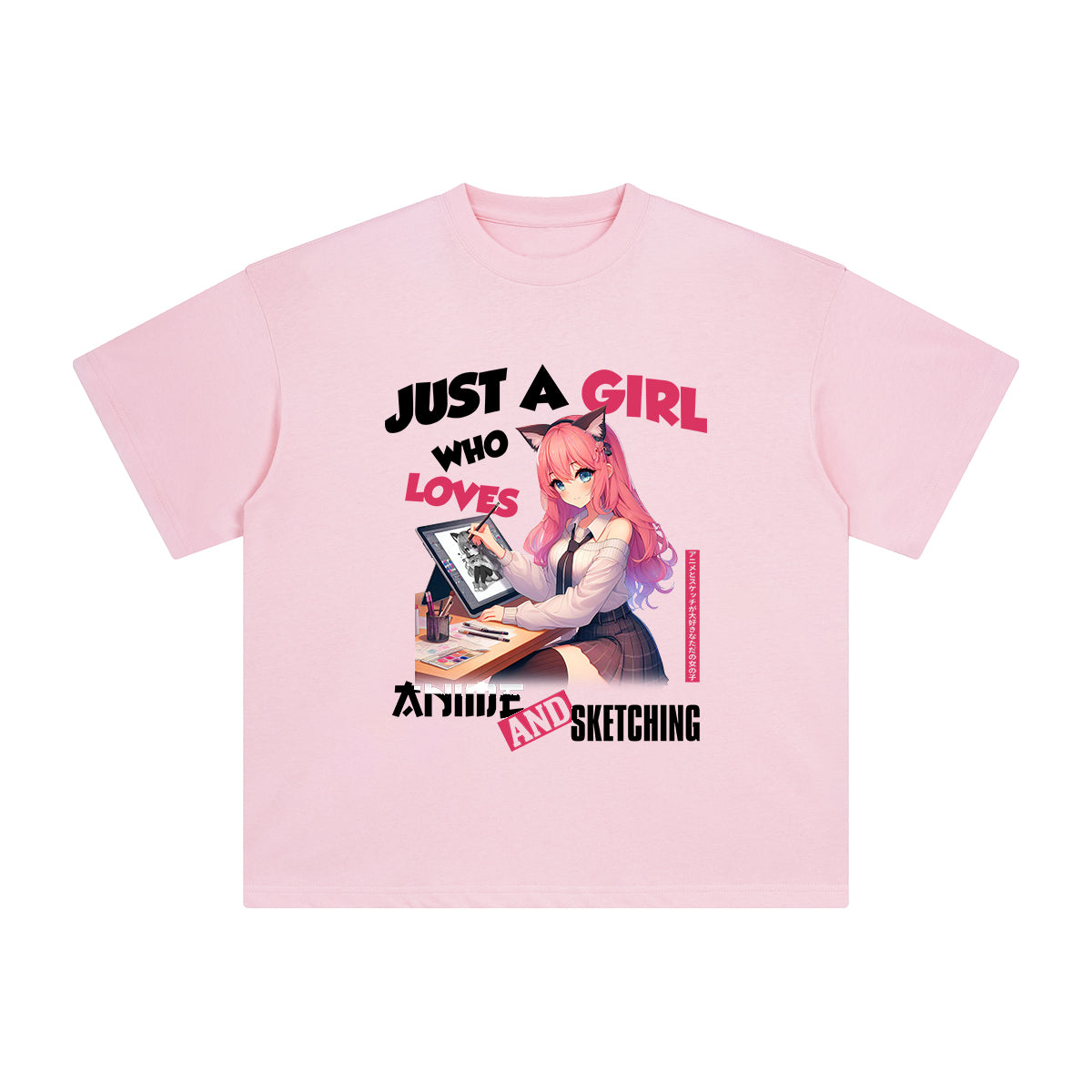 Anime Girl And Sketching Graphic Tee-INNBLAC Fashion Apparel