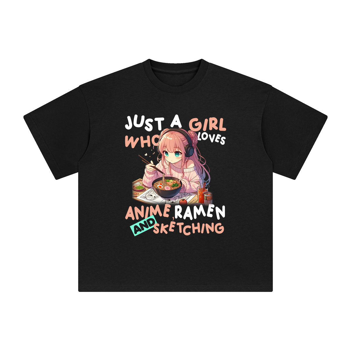 Anime Girl Ramen And Sketching Graphic Tee-INNBLAC Fashion Apparel