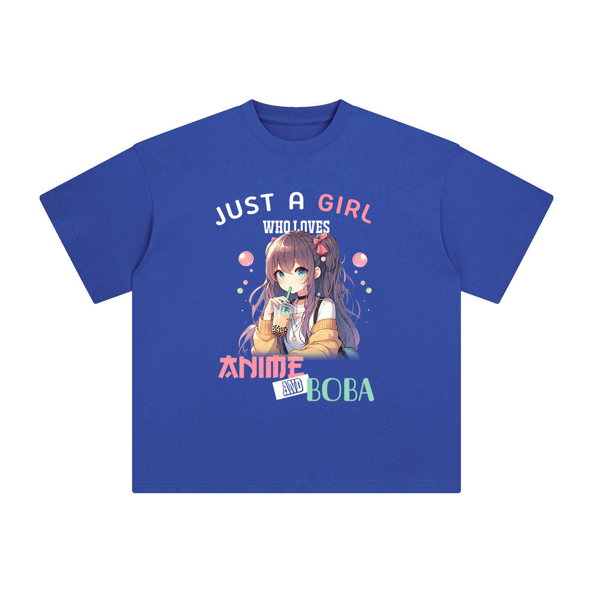 Anime Girl & Boba Royal Blue Graphic Tee-INNBLAC Fashion Apparel