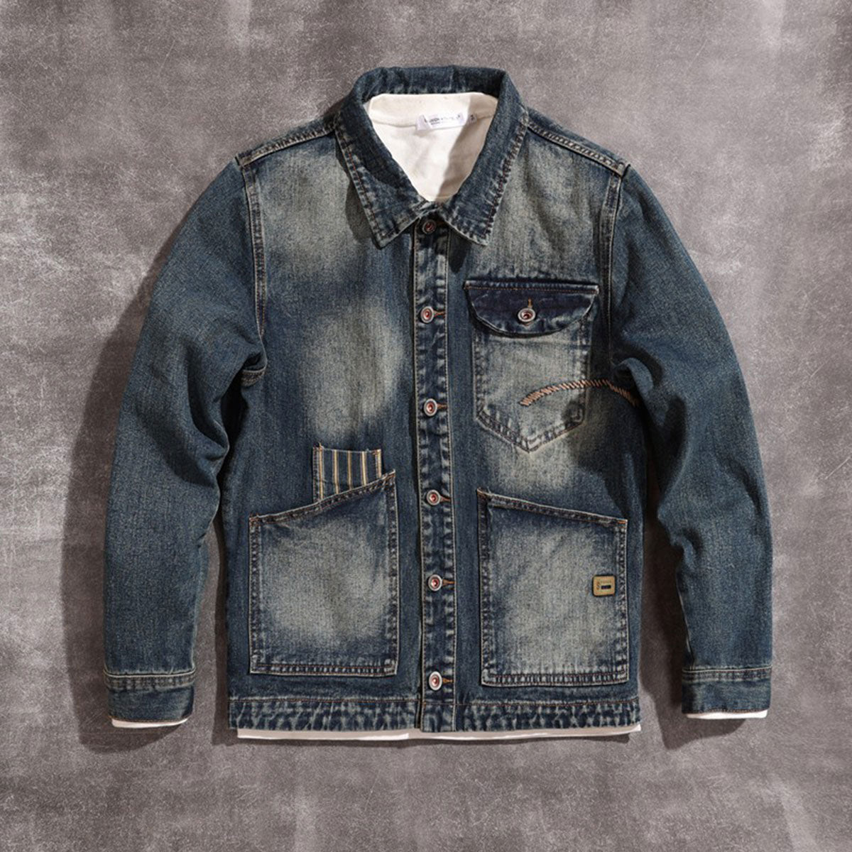 Cargo Pockets Washed Denim Jacket-INNBLAC Fashion Apparel