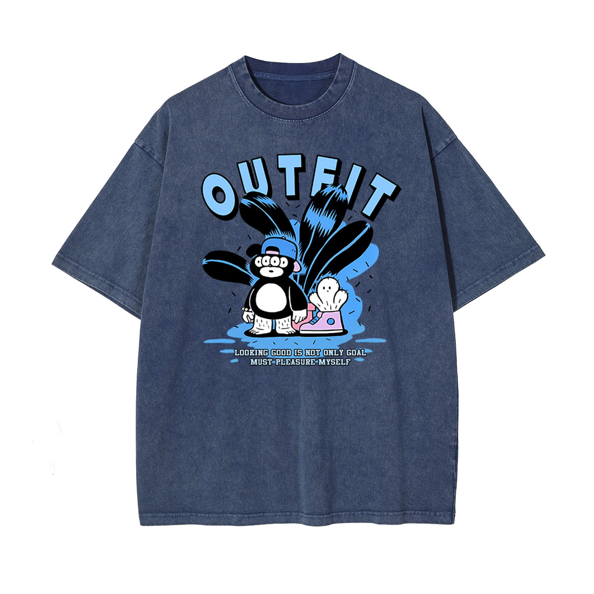 Cartoon Cactus Stone Wash Graphic Tee-INNBLAC Fashion Apparel