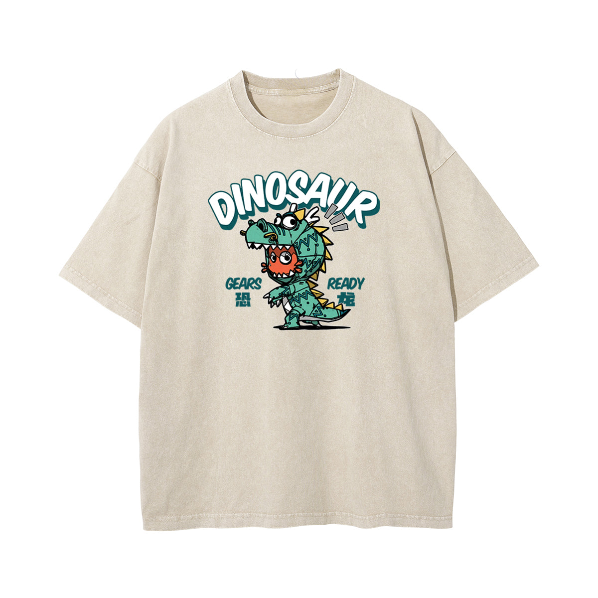 Chinese Characters Lovely Dinosaur Graphic Tee-INNBLAC Fashion Apparel