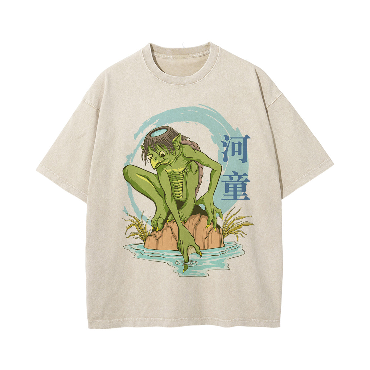 Chinese Characters Water Monster Graphic Tee-INNBLAC Fashion Apparel