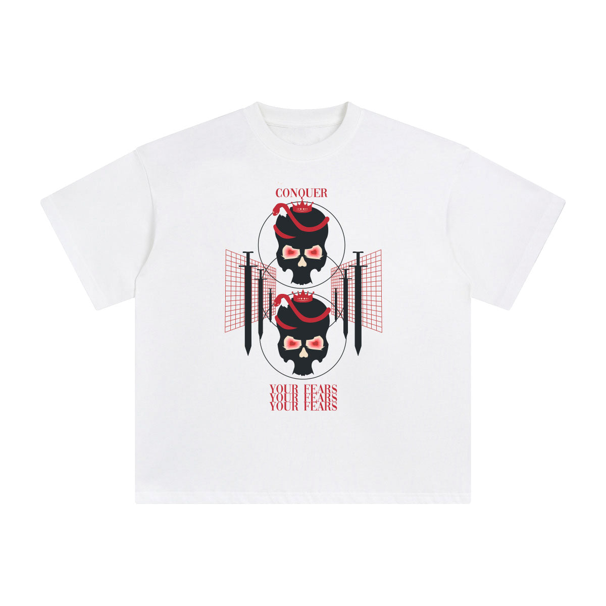 Conquer Your Fears Skull Graphic Tee-INNBLAC Fashion Apparel