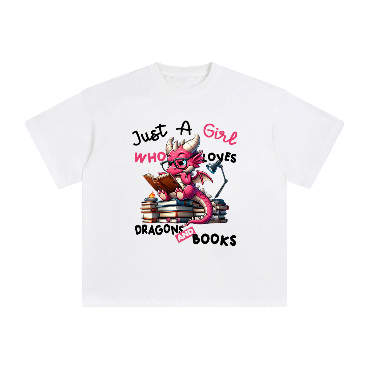 Cute Dragons And Books Cartoon Graphic Tee-INNBLAC Fashion Apparel