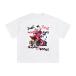 Cute Dragons And Books Cartoon Graphic Tee-INNBLAC Fashion Apparel