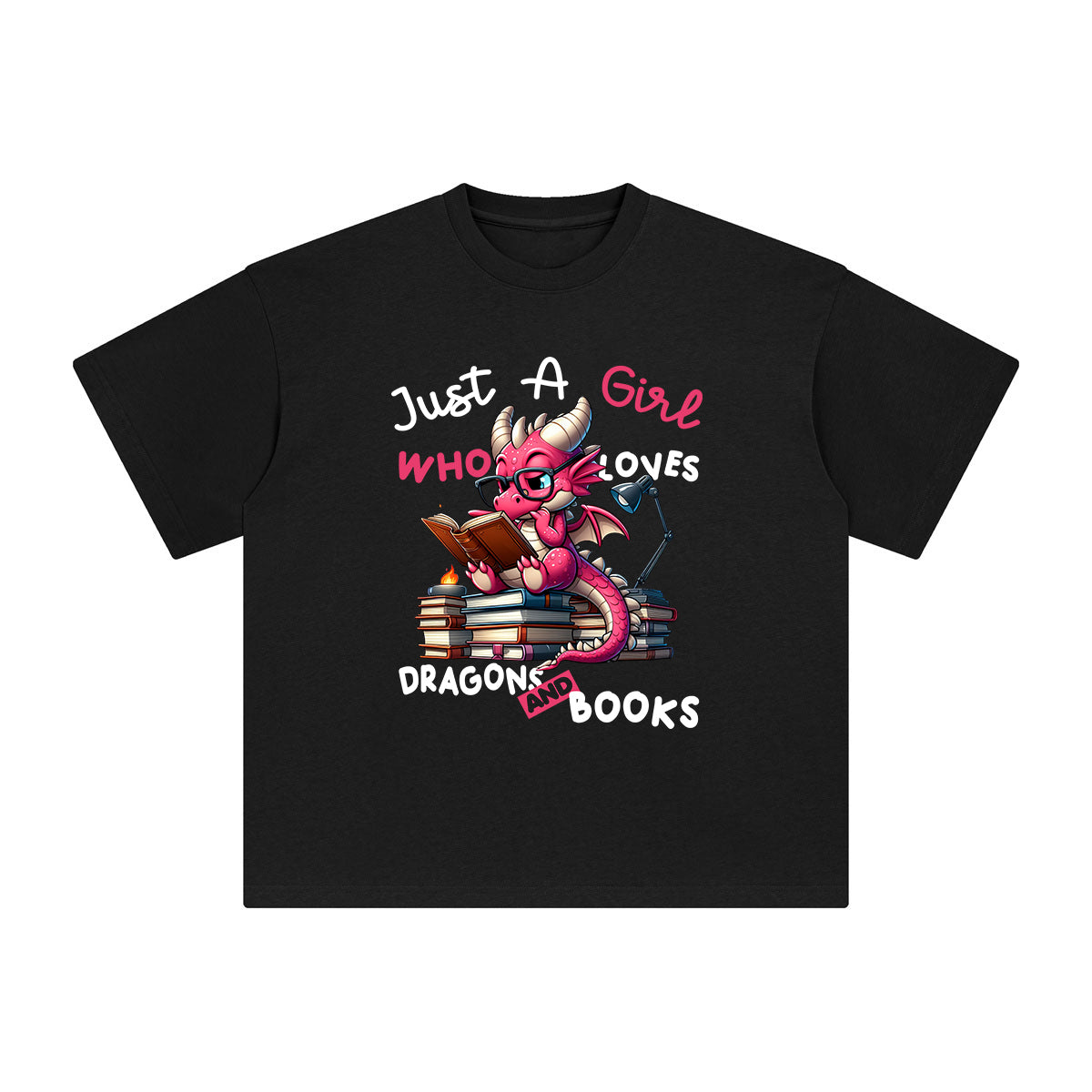 Cute Dragons And Books Cartoon Graphic Tee-INNBLAC Fashion Apparel