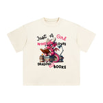 Cute Dragons And Books Cartoon Graphic Tee-INNBLAC Fashion Apparel