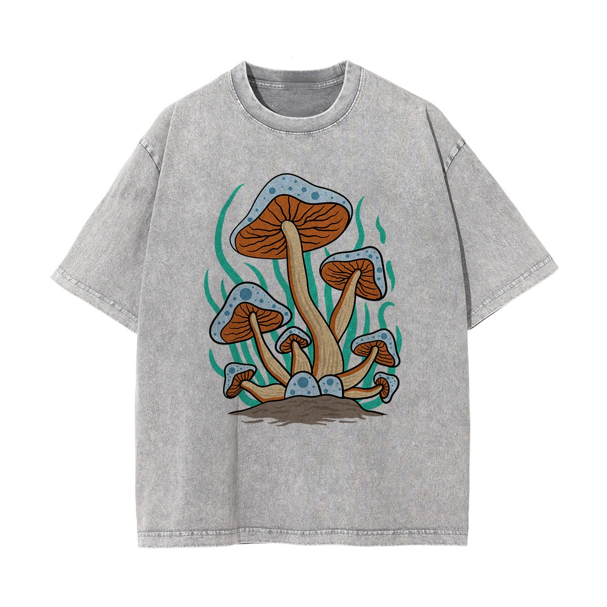 Cute Mushroom Washed Graphic Tee-INNBLAC Fashion Apparel
