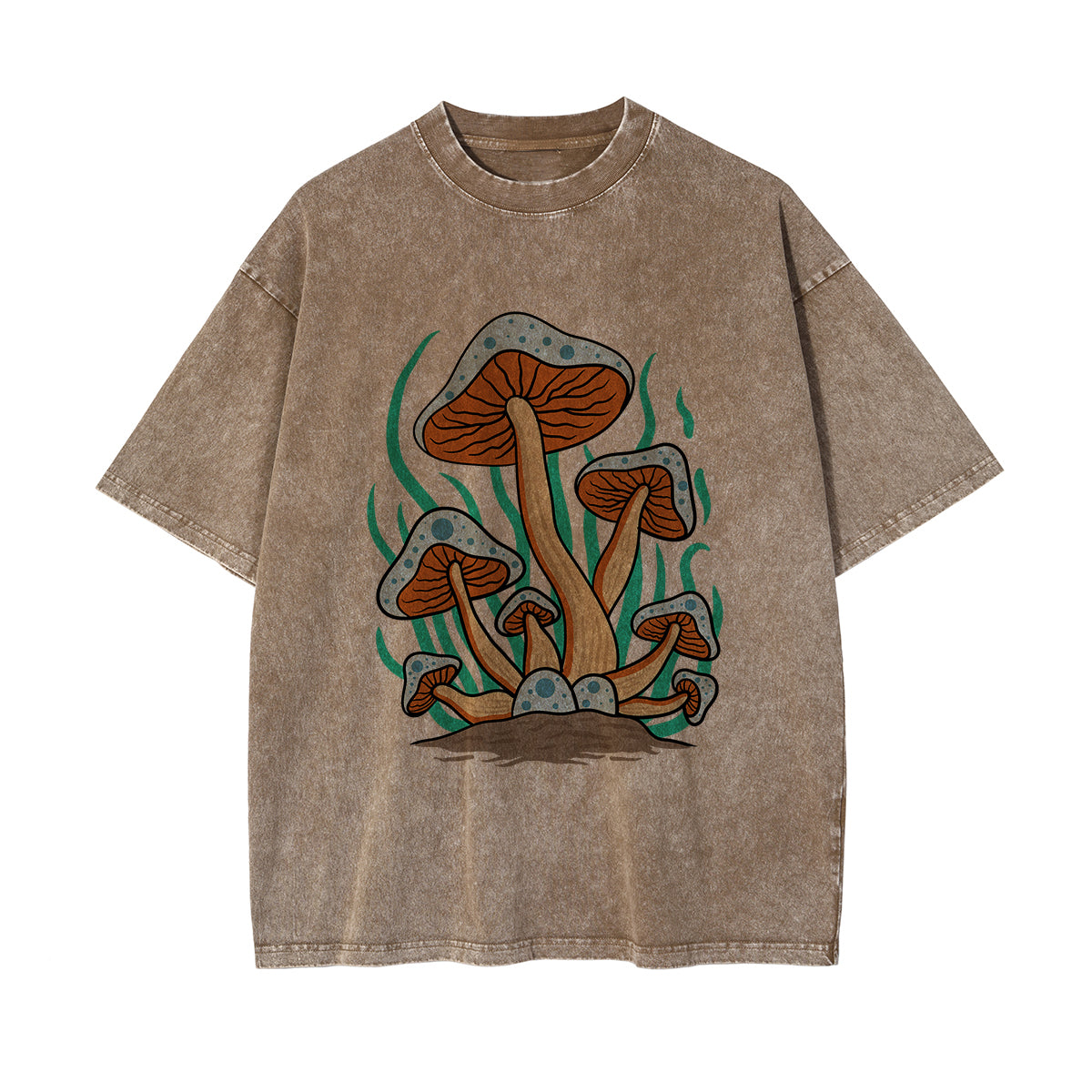 Cute Mushroom Washed Graphic Tee-INNBLAC Fashion Apparel