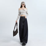 Dark Blue Wide Leg Denim Jeans-INNBLAC Fashion Apparel