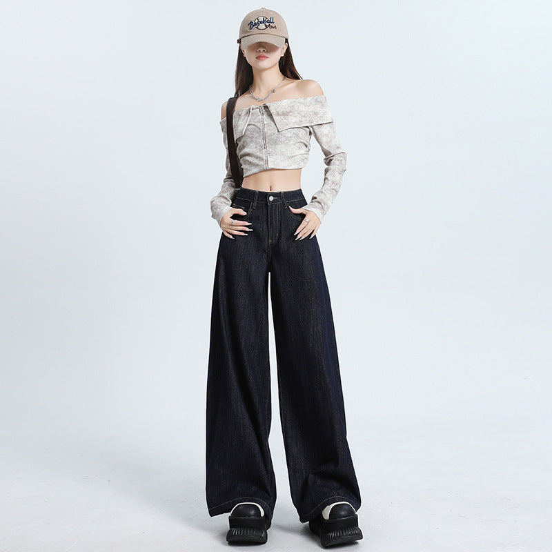 Dark Blue Wide Leg Denim Jeans-INNBLAC Fashion Apparel
