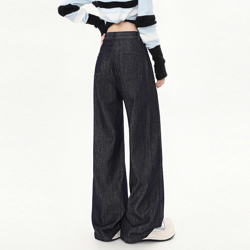 Dark Blue Wide Leg Jeans-INNBLAC Fashion Apparel