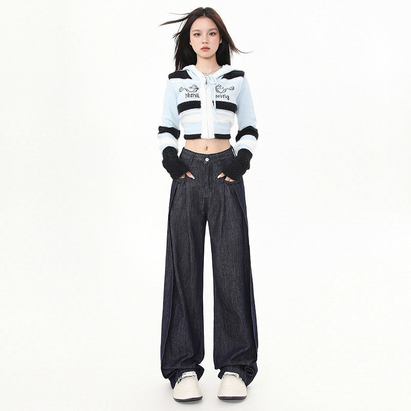 Dark Blue Wide Leg Jeans-INNBLAC Fashion Apparel