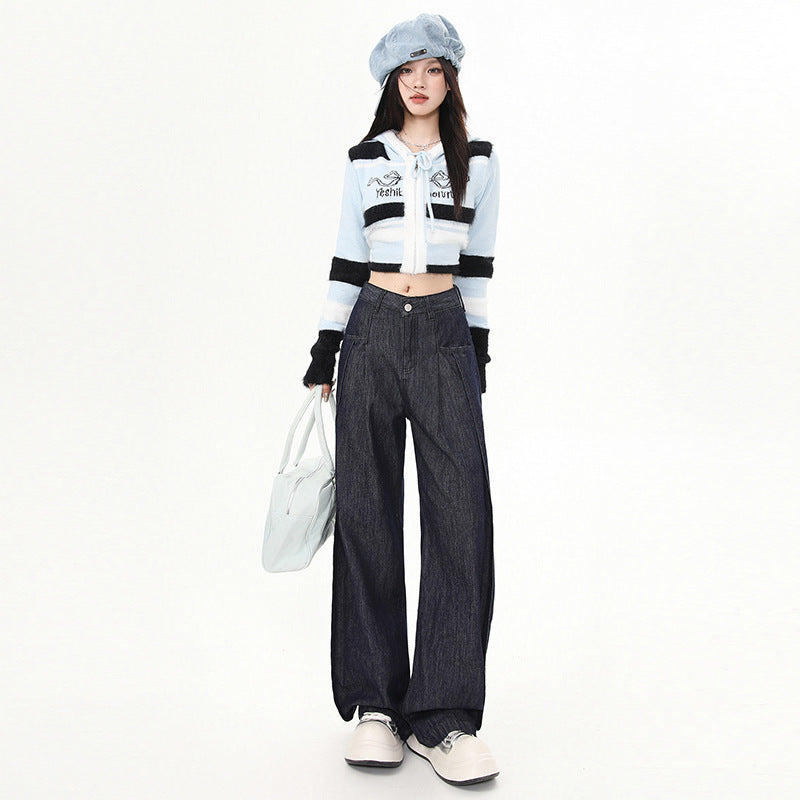 Dark Blue Wide Leg Jeans-INNBLAC Fashion Apparel