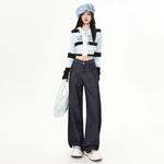 Dark Blue Wide Leg Jeans-INNBLAC Fashion Apparel