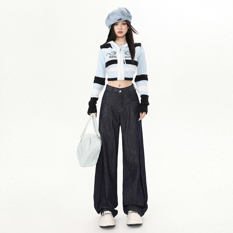 Dark Blue Wide Leg Jeans-INNBLAC Fashion Apparel