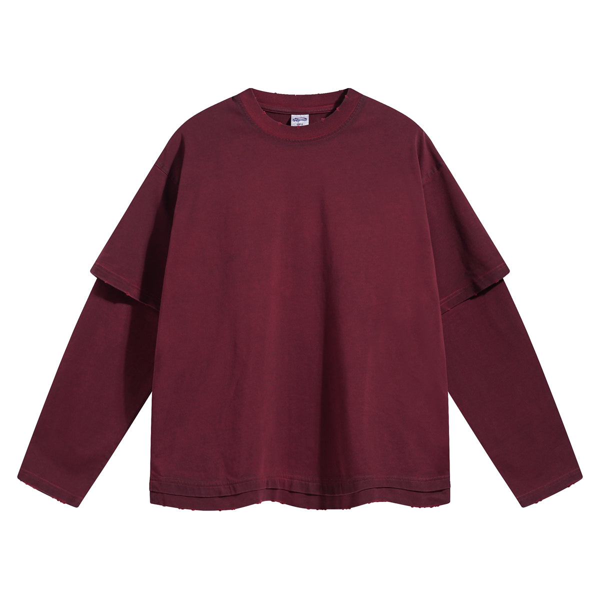 Women's Stone Wash Distressed Mock Two Piece Sweatshirt-INNBLAC Fashion Apparel