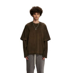 Stone Wash Distressed Mock Two Piece Sweatshirt-INNBLAC Fashion Apparel